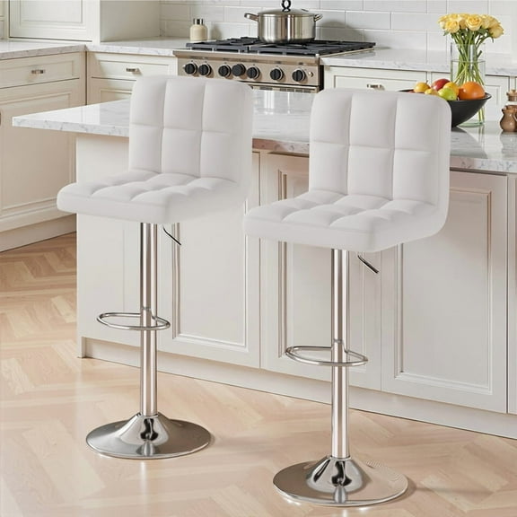 Daluvenix Swivel Bar stools set of 2 Modern PU Leather Barstools with Midback, Adjustable Counter Height Bar Chairs for Kitchen Island, White