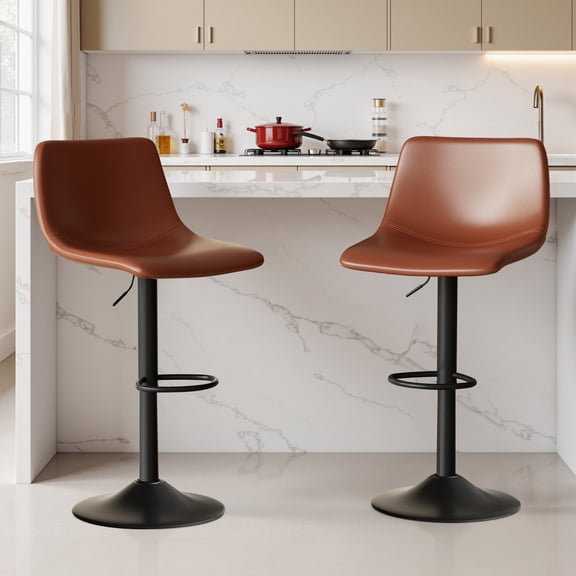 Daluvenix Counter Height Bar Stools with Back Set of 2,Modern BarStools with PU Leather, Adjustable Swivel High Back Bar Stool Chair with Footrest for Kitchen Island,Brown