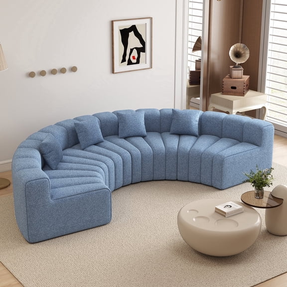 Daluvenix Oversized Round Curved Sofa 4 Seater Round Modular Sectional Sofa 128'' Modern Convertible Velvet Boneless Couches for Living Room No Assembly Required