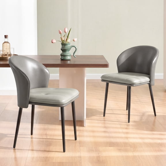 Daluvenix Dining Chairs Set of 2 PU Leather Kitchen Dining Chairs With Cushion Seat And Metal Legs, Easy Assembly, Gray