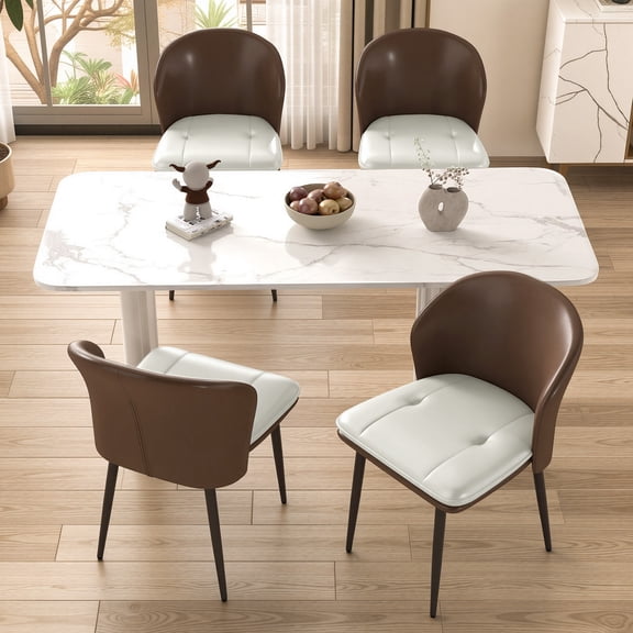 Daluvenix Dining Chairs Set of 4 PU Leather Kitchen Dining Chairs With Cushion Seat And Metal Legs, Easy Assembly, Brown