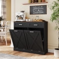 thumbnail image 1 of Daluvenix Double Tilt Out Trash Can Cabinet for 2 Bins,Hidden Trash Bin Storage Cabinet with Hideaway Drawers,Pet Proof Trash Can Holder for 2 x 10 Gallon , Kitchen, Dining Room, Living Room, Black, 1 of 8