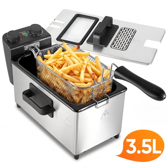 Daluvenix Electric Deep Fryer, 3L Capacity with A Frying Basket, 1700W Power, Time & Temperature Control, Stainless Steel, Dishwasher Safe Lid & Baskets, Home Use Fryer with View Window & Odor