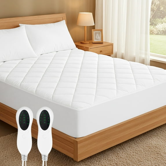 Daluvenix Heated Mattress Pad Cal King Size with Controller 10 Heated Settings Dual Heating Electric Mattress Pad Auto Shut Off 2-8 Hours Machine Washable