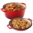 thumbnail image 1 of Daluvenix 2 in 1 Cast Iron Dutch Oven Pot with Skillet Lid, 6+2qt Pre-Seasoned Multipurpose Cookware for baking, braising, and stewing,  Red, 1 of 8