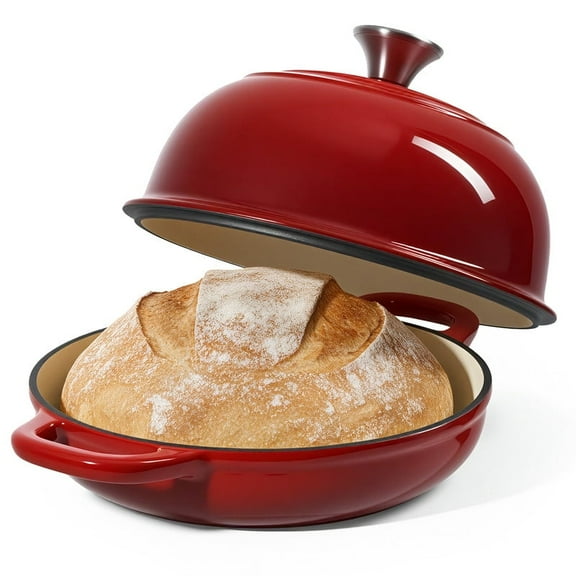 Daluvenix Enameled Cast Iron Dutch Oven for Sourdough Bread Baking, 4.5qt Cast Iron Bread Pot with Lid and Handles, Bread Dutch Oven, Red