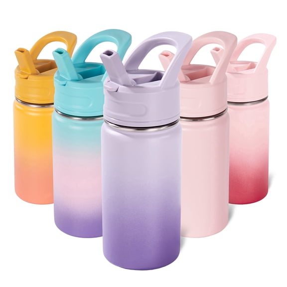 Daluvenix 12oz Insulated Kids Water Bottle with Straw and Carry Handle, Leak-Proof BPA-Free Stainless Steel Bottle , Gradient Purple
