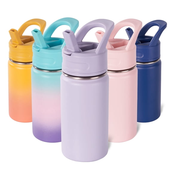 Daluvenix 12oz Insulated Kids Water Bottle with Straw and Carry Handle, Leak-Proof BPA-Free Stainless Steel Bottle, Purple