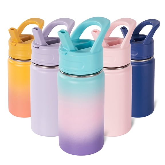 Daluvenix 12oz Insulated Kids Water Bottle with Straw and Carry Handle, Leak-Proof BPA-Free Stainless Steel Bottle, Three-colour