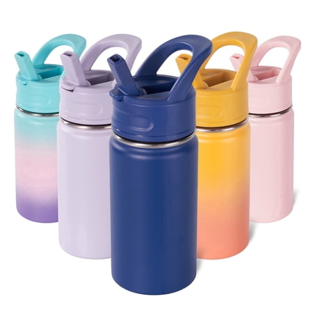 Daluvenix 12oz Insulated Kids Water Bottle with Straw and Carry Handle, Leak-Proof BPA-Free Stainless Steel Bottle, Blue