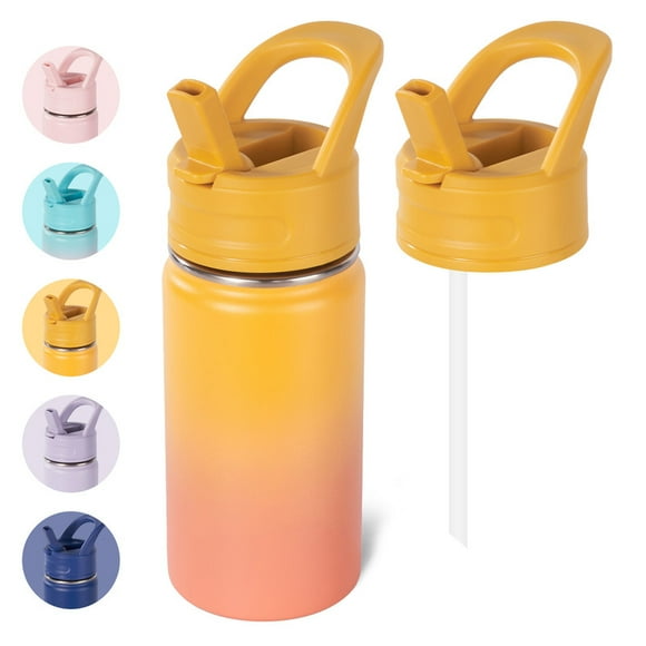 Daluvenix 12oz Insulated Kids Water Bottle with Straw and Carry Handle, Leak-Proof BPA-Free Stainless Steel Bottle, Orange