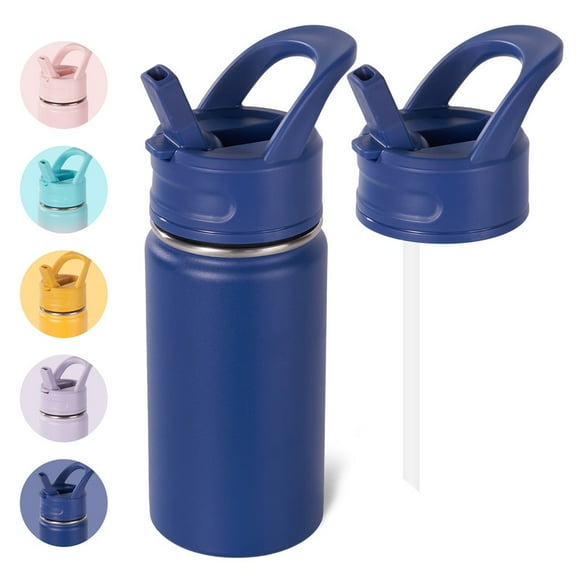 Daluvenix 12oz Insulated Kids Water Bottle with Straw and Carry Handle, Leak-Proof BPA-Free Stainless Steel Bottle, Blue