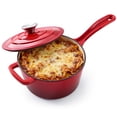 thumbnail image 1 of Daluvenix Enameled Cast Iron Sauce Pan, 2 qt Round Sauce Pot with Lid, Mini Dutch Oven Enamel Saucepan for Cooking Pasta Sauce, Marinate, Cook, Refrigerate and Serve, Red, 1 of 8