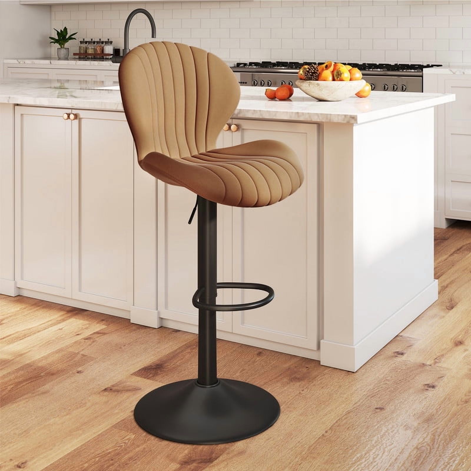 Daluvenix Swivel Bar Stools Set of 1 with Back, Adjustable Counter Height Bar Chairs with Heavy Duty Metal Base for Kitchen Island Dining Room Pub, Brown