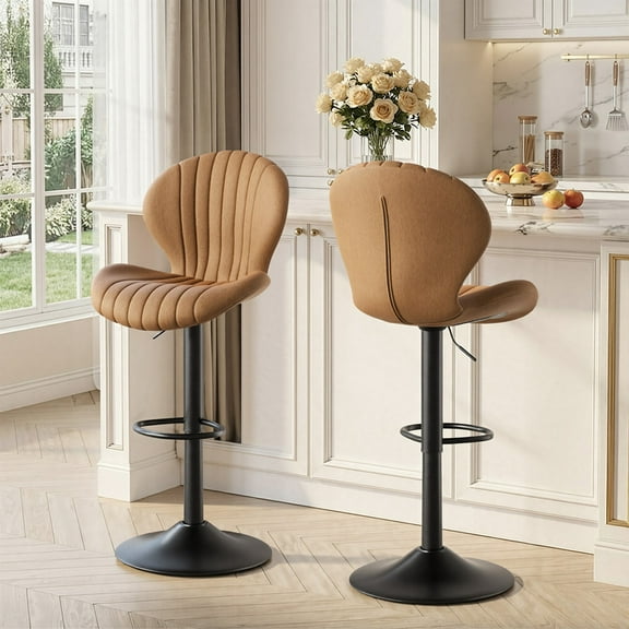 Daluvenix Swivel Bar Stools Set of 2 with Back, Adjustable Counter Height Bar Chairs with Heavy Duty Metal Base for Kitchen Island Dining Room Pub, Brown