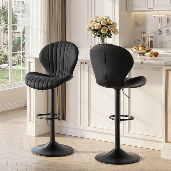 Daluvenix Swivel Bar Stools Set of 2 with Back, Adjustable Counter Height Bar Chairs with Heavy Duty Metal Base for Kitchen Island Dining Room Pub, Black