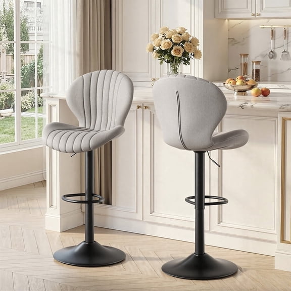 Daluvenix Swivel Bar Stools Set of 2 with Back, Adjustable Counter Height Bar Chairs with Heavy Duty Metal Base for Kitchen Island Dining Room Pub, Grey