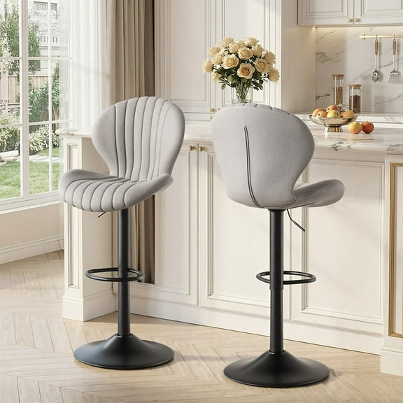 Daluvenix Swivel Bar Stools Set of 2 with Back, Adjustable Counter Height Bar Chairs with Heavy Duty Metal Base for Kitchen Island Dining Room Pub, Grey