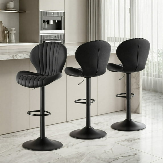 Daluvenix Swivel Bar Stools Set of 3 with Back, Adjustable Counter Height Bar Chairs with Heavy Duty Metal Base for Kitchen Island Dining Room Pub, Black