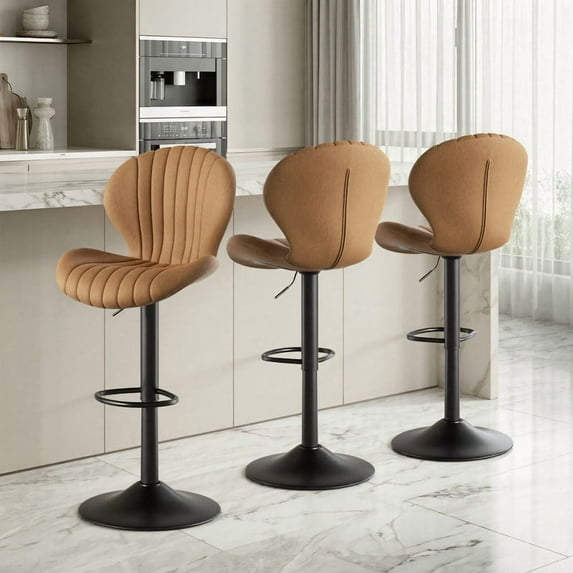 Daluvenix Swivel Bar Stools Set of 3 with Back, Adjustable Counter Height Bar Chairs with Heavy Duty Metal Base for Kitchen Island Dining Room Pub, Brown