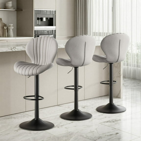 Daluvenix Swivel Bar Stools Set of 3 with Back, Adjustable Counter Height Bar Chairs with Heavy Duty Metal Base for Kitchen Island Dining Room Pub, Grey