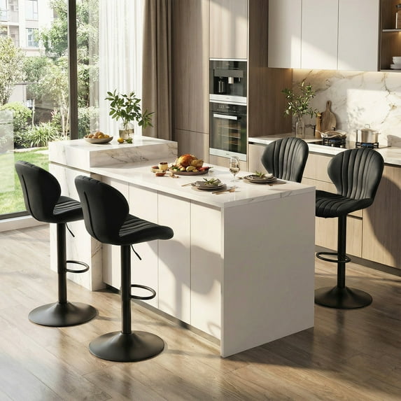 Daluvenix Swivel Bar Stools Set of 4 with Back, Adjustable Counter Height Bar Chairs with Heavy Duty Metal Base for Kitchen Island Dining Room Pub, Black
