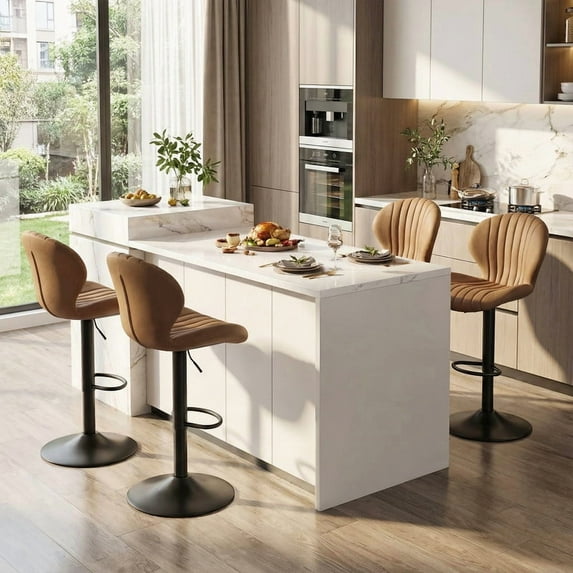Daluvenix Swivel Bar Stools Set of 4 with Back, Adjustable Counter Height Bar Chairs with Heavy Duty Metal Base for Kitchen Island Dining Room Pub, Brown