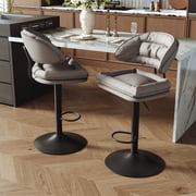 Daluvenix Modern Bar Stools Set of 2, Adjustable Height Bar Stools Set, Faux Leather Upholstered Swivel Stools with Backrest, for Kitchen Island Home Bar