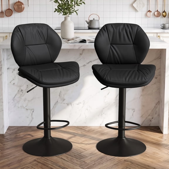 Daluvenix Modern Bar Stools Set of 2, Height Adjustable Faux Leather Swivel Barstools, Counter Stools with Backrest, Counter Height Chairs for Kitchen Island