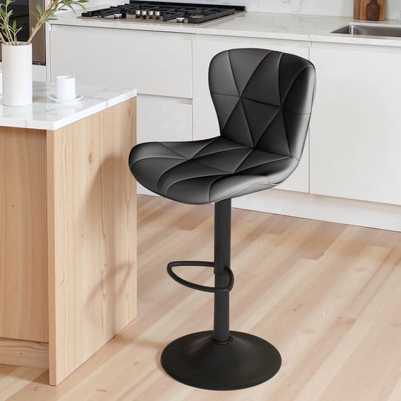 Daluvenix Modern Bar Stools Set of 1, Adjustable Swivel Counter Height Bar Chairs with Back, Faux Leather Upholstered for Kitchen Island, Black