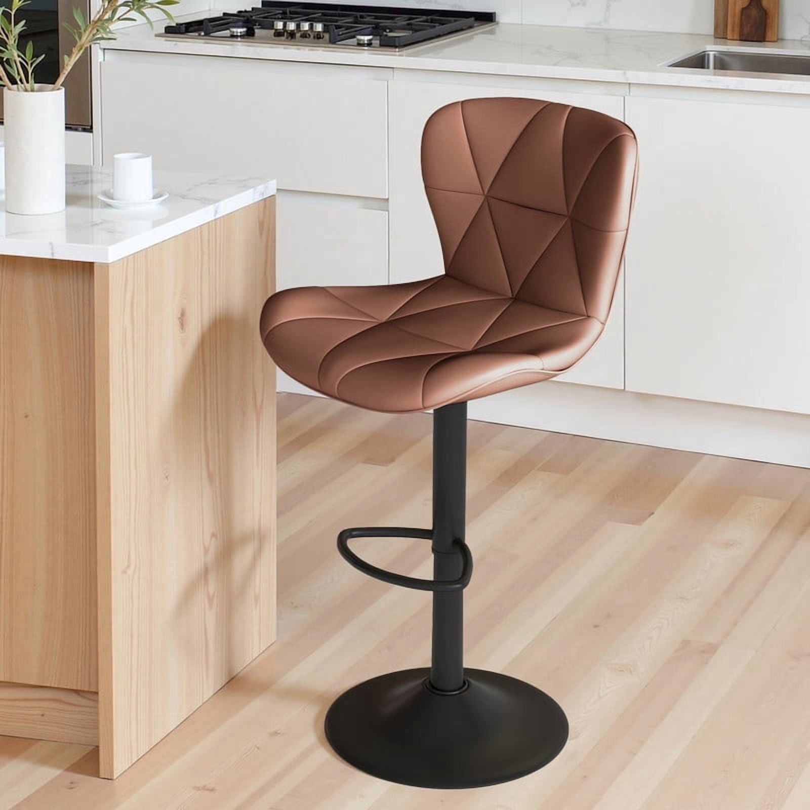 Daluvenix Modern Bar Stools Set of 1, Adjustable Swivel Counter Height Bar Chairs with Back, Faux Leather Upholstered for Kitchen Island, Brown