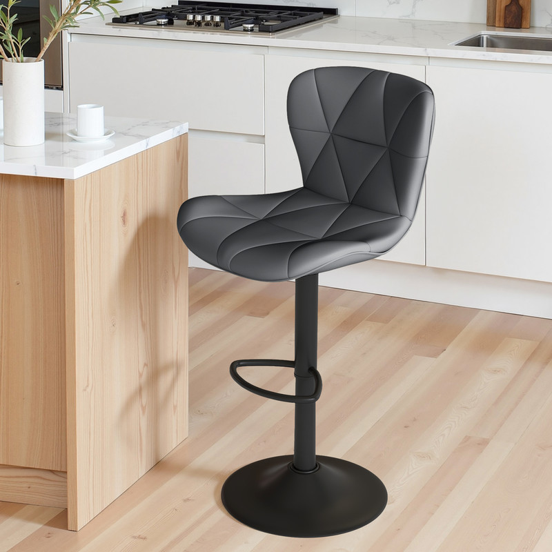 Daluvenix Modern Bar Stools Set of 1, Adjustable Swivel Counter Height Bar Chairs with Back, Faux Leather Upholstered for Kitchen Island, Dark Grey