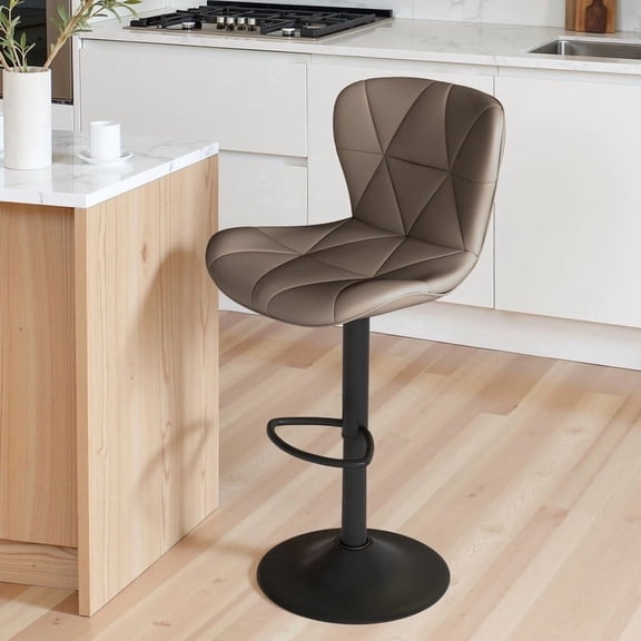 Daluvenix Modern Bar Stools Set of 1, Adjustable Swivel Counter Height Bar Chairs with Back, Faux Leather Upholstered for Kitchen Island, Dark Khaki