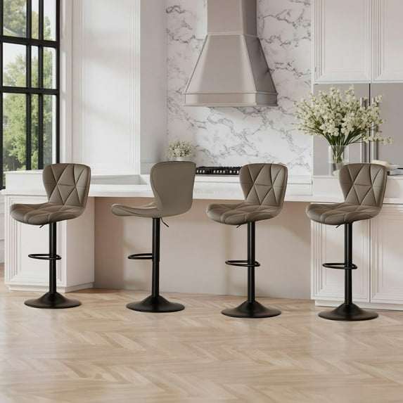 Daluvenix Modern Bar Stools Set of 2, Adjustable Swivel Counter Height Bar Chairs with Back, Faux Leather Upholstered for Kitchen Island, Dark Khaki