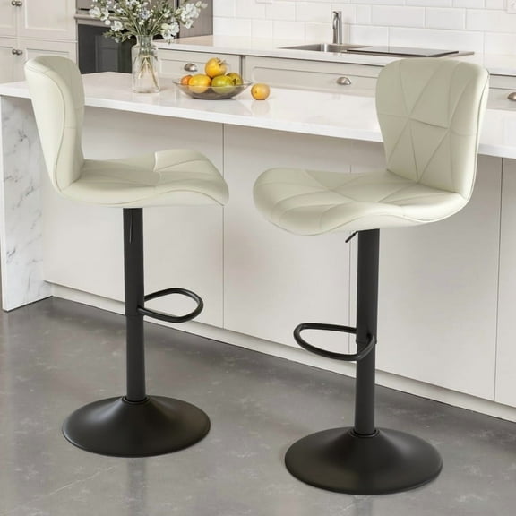 Daluvenix Modern Bar Stools Set of 2, Adjustable Swivel Counter Height Bar Chairs with Back, Faux Leather Upholstered for Kitchen Island, White