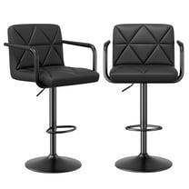 Daluvenix Bar Stools Set of 2 Black PU Leather Adjustable Swivel Barstools Hydraulic Kitchen Counter Height Bar Chairs with Armrest and Back