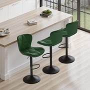 Daluvenix Modern Bar Stools Set of 3, Adjustable Swivel Counter Height Bar Chairs with Back, Faux Leather Upholstered for Kitchen Island, Green