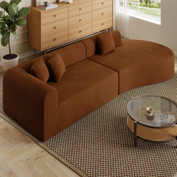 Daluvenix Modern Curved Sofa 126'' Oversized Boneless Cloud Sectional Couch with Deep Seat for Living Room No Assembly Required Red Brown Corduroy Fabric