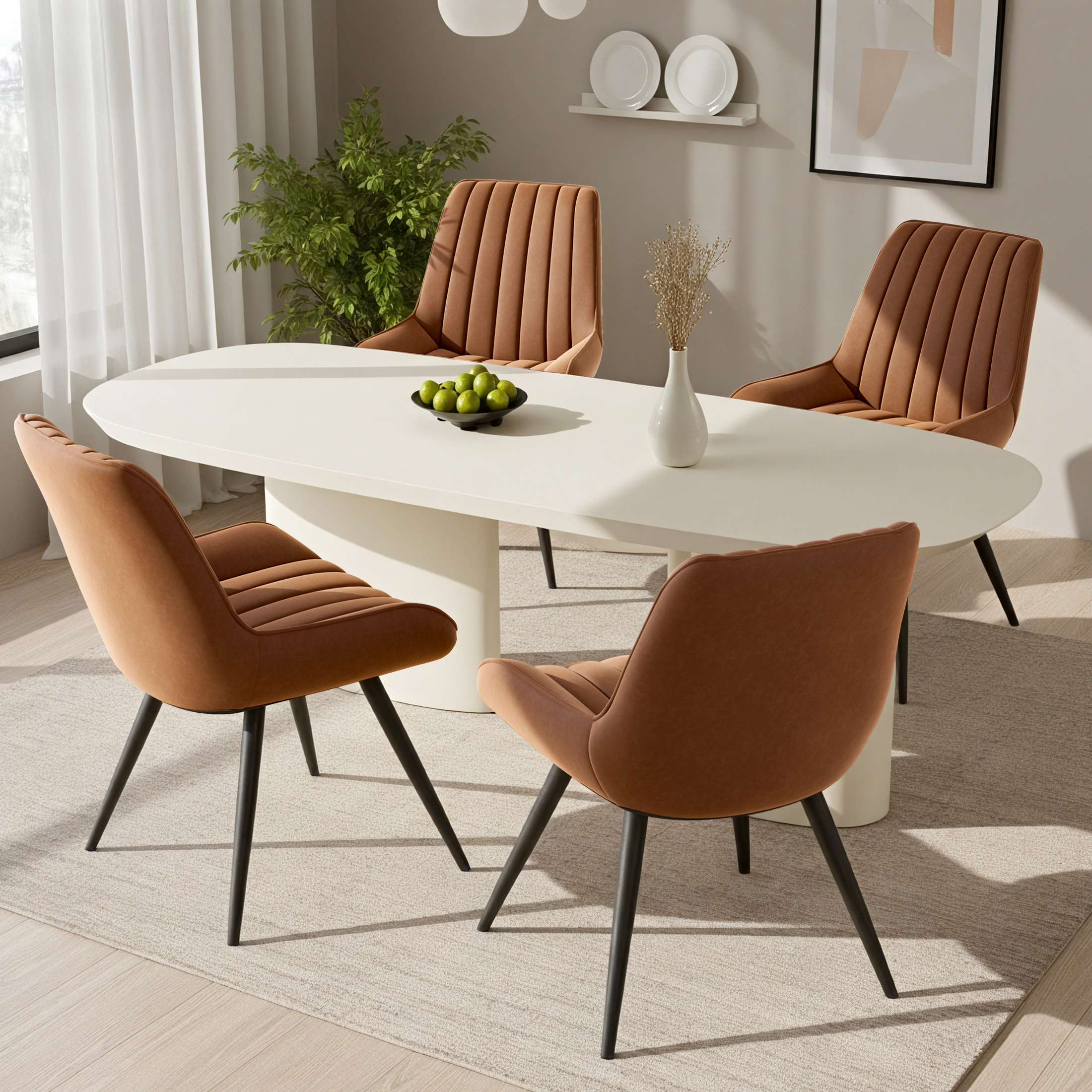 Daluvenix Modern Dining Chairs Set of 4, Upholstered Fabric Comfy Kitchen Dining Chairs with Metal Legs & Thick Cushions for Dining Living Room, Brown