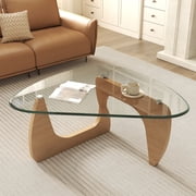 Daluvenix Modern Glass Coffee Table Triangle Coffee Table for Living Room with Glass Top and Wood Base
