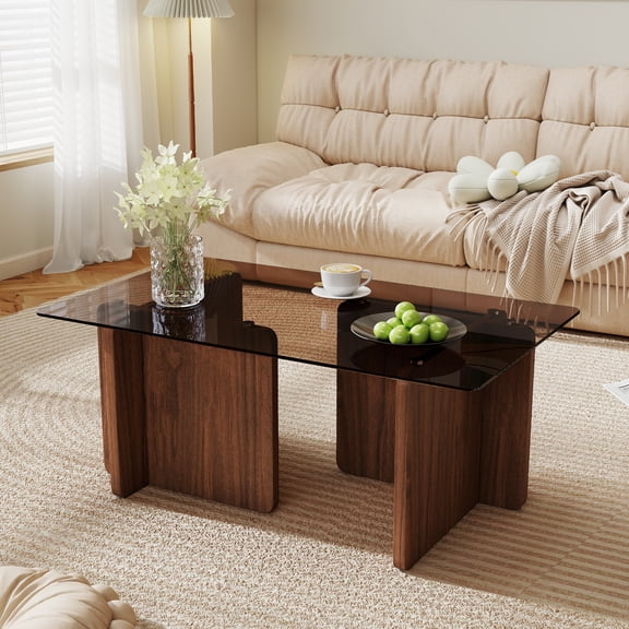 Daluvenix Modern Glass Coffee Table Living Room Rectangular Coffee Table