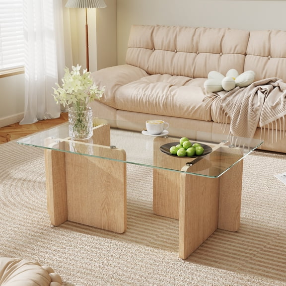Daluvenix Modern Glass Coffee Table Living Room Rectangular Coffee Table