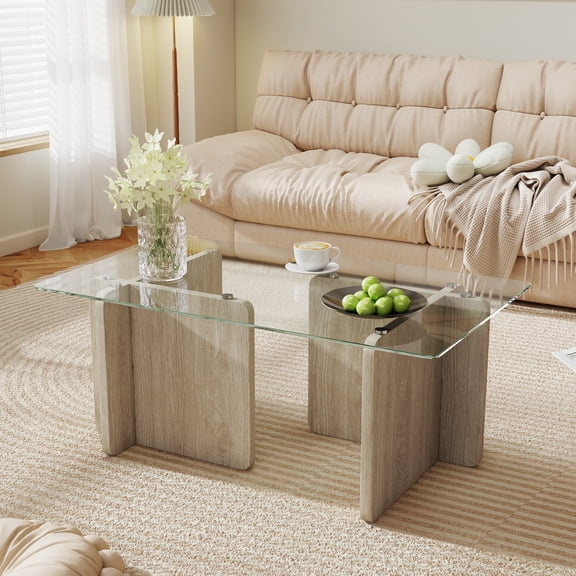 Daluvenix Modern Glass Coffee Table Living Room Rectangular Coffee Table