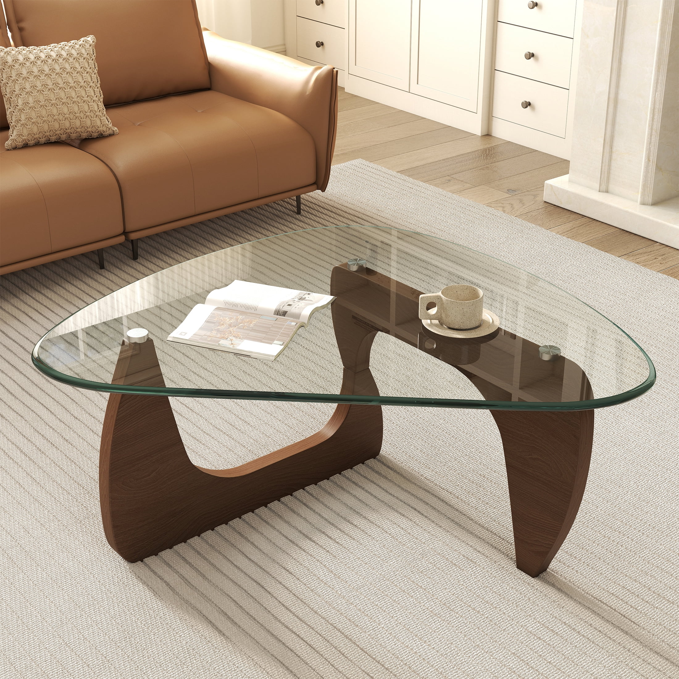Daluvenix Modern Glass Coffee Table for Living Room, Mid Century Coffee Table, Triangle Small Coffee Tables, Suitable for Bedroom Living Room Reception Office Tables