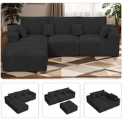 Daluvenix 113" Modular Sectional Sofa, L-Shaped Boneless Couch with Deep Seat, Corduroy Cloud Couches for Living Room, Black
