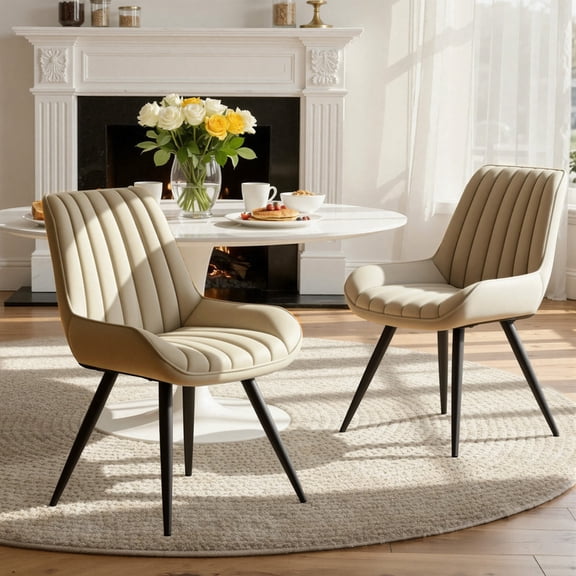 Daluvenix Modern Dining Chairs Set of 2, Upholstered Fabric Comfy Kitchen Dining Chairs with Metal Legs & Thick Cushions for Dining Living Room, Beige