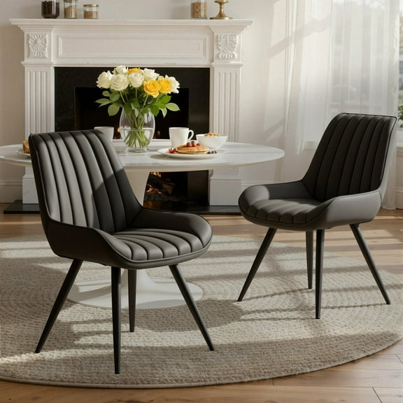 Daluvenix Modern Dining Chairs Set of 2, Upholstered Fabric Comfy Kitchen Dining Chairs with Metal Legs & Thick Cushions for Dining Living Room, Black