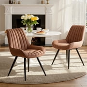 Daluvenix Modern Dining Chairs Set of 2, Upholstered Fabric Comfy Kitchen Dining Chairs with Metal Legs & Thick Cushions for Dining Living Room, Brown