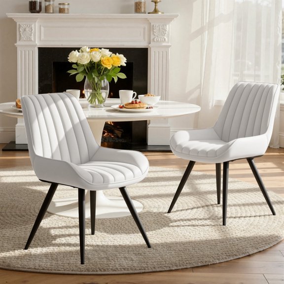 Daluvenix Modern Dining Chairs Set of 2, Upholstered Fabric Comfy Kitchen Dining Chairs with Metal Legs & Thick Cushions for Dining Living Room, White