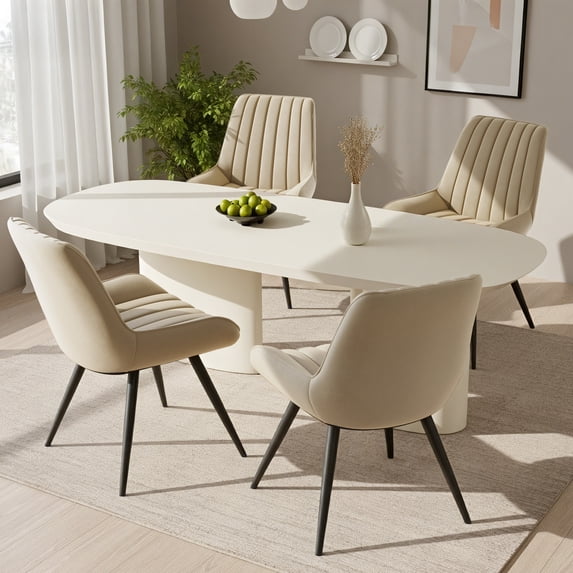 Daluvenix Modern Dining Chairs Set of 4, Upholstered Fabric Comfy Kitchen Dining Chairs with Metal Legs & Thick Cushions for Dining Living Room, Beige